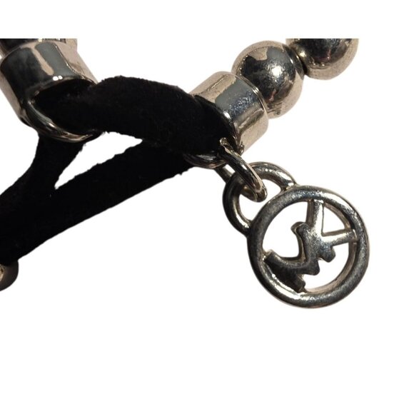 Michael Kors slide bracelet Silver tone Beads Bracelet Adjustable Black Cord - Picture 2 of 4